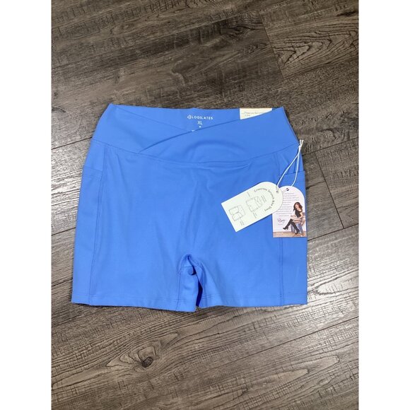 Blogilates Womens Crisscross Scrunch Bike Shorts Cold Blue XL Pockets Stretch - Picture 1 of 6